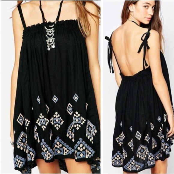 NEW Free People Boho Embroidered Tie Shoulder Summer Sun Tunic - Picture 1 of 13
